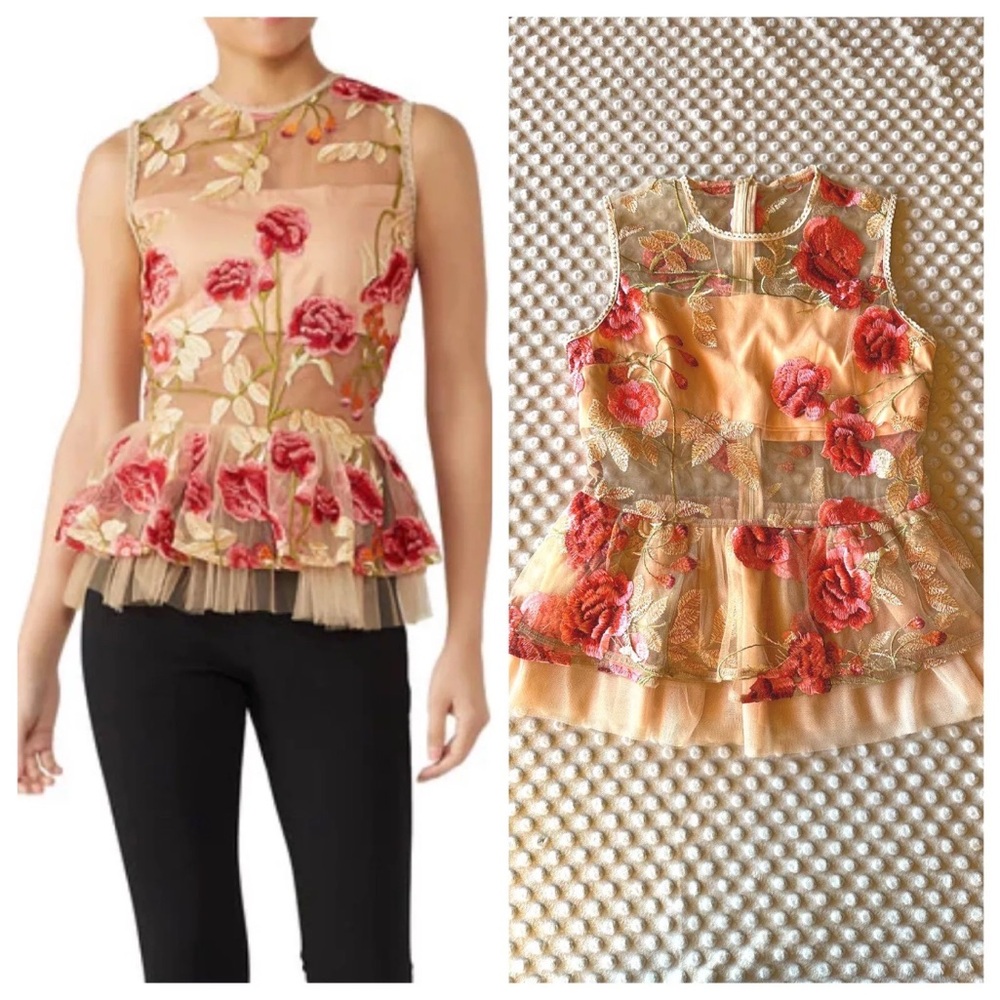 Vone Leland Top Sheer Floral Embroidery Size 8 Floral Embroidered Sleeveless Top